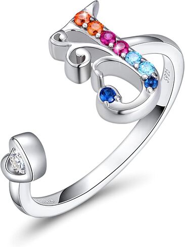 FOREVER QUEEN Adjustable Initial Ring,925 Sterling Silver Statement Rings with Colorful Stone, Personalized Letter Stacking Ring Alphabet A to Z for Women in Saudi Arabia