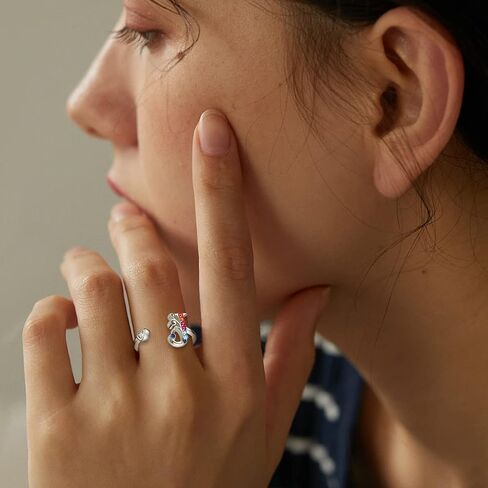 FOREVER QUEEN Adjustable Initial Ring,925 Sterling Silver Statement Rings with Colorful Stone, Personalized Letter Stacking Ring Alphabet A to Z for Women in Saudi Arabia