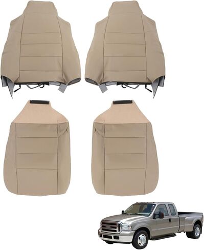 labwork Front Driver and Passenger Side Bottom and Top Lean Back Tan Artificial Leather Seat Cover Replacement for 2002-2007 F250 F350 F450 F550 Super Duty Lariat in Saudi Arabia