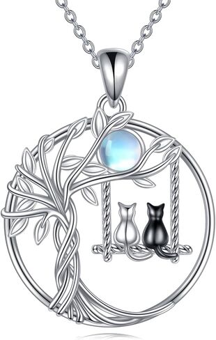 Tree of Life Cat Necklace for Women 925 Sterling Silver Black Cat Pendant Tree of Life Jewelry Gift in Saudi Arabia