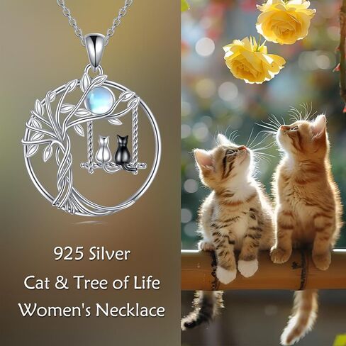 Tree of Life Cat Necklace for Women 925 Sterling Silver Black Cat Pendant Tree of Life Jewelry Gift in Saudi Arabia