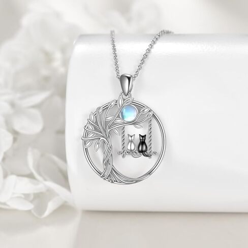 Tree of Life Cat Necklace for Women 925 Sterling Silver Black Cat Pendant Tree of Life Jewelry Gift in Saudi Arabia