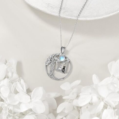 Tree of Life Cat Necklace for Women 925 Sterling Silver Black Cat Pendant Tree of Life Jewelry Gift in Saudi Arabia
