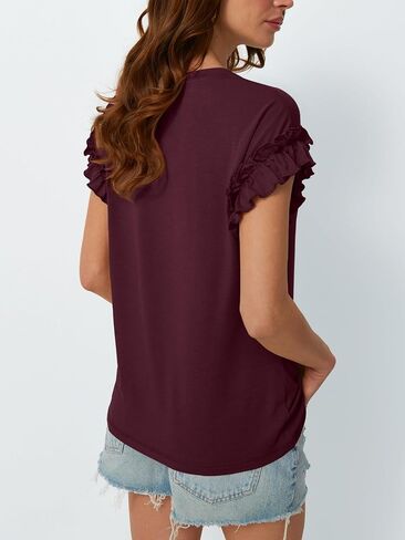 AUTOMET Womens Tshirts Short Sleeve Casual Summer Tops 2025 Ruffle Crewneck Trendy Fashion Dressy Cute Work Outfits in Kuwait