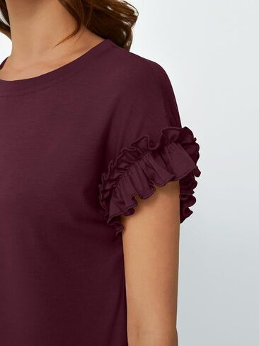 AUTOMET Womens Tshirts Short Sleeve Casual Summer Tops 2025 Ruffle Crewneck Trendy Fashion Dressy Cute Work Outfits in Kuwait
