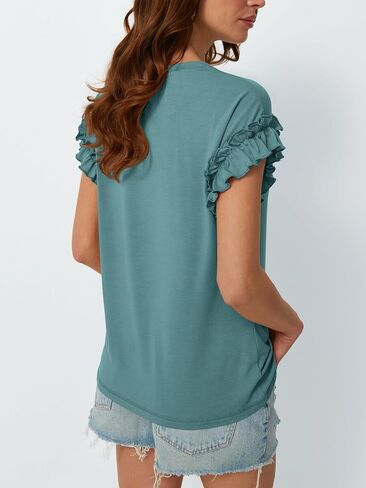 AUTOMET Womens Tshirts Short Sleeve Casual Summer Tops 2025 Ruffle Crewneck Trendy Fashion Dressy Cute Work Outfits in Kuwait