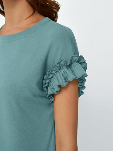AUTOMET Womens Tshirts Short Sleeve Casual Summer Tops 2025 Ruffle Crewneck Trendy Fashion Dressy Cute Work Outfits in Kuwait