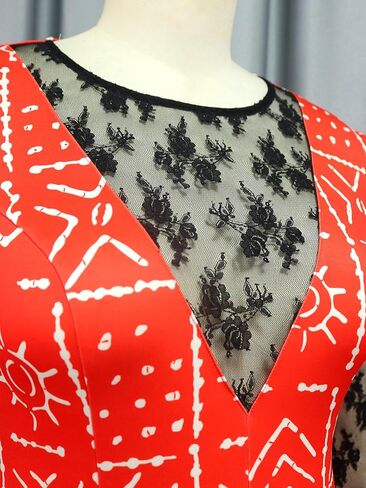 ONTINVA Women African Printed Long Party Dress Lace PatchworkSee Through Vintage Elegant Evening Gown in Saudi Arabia