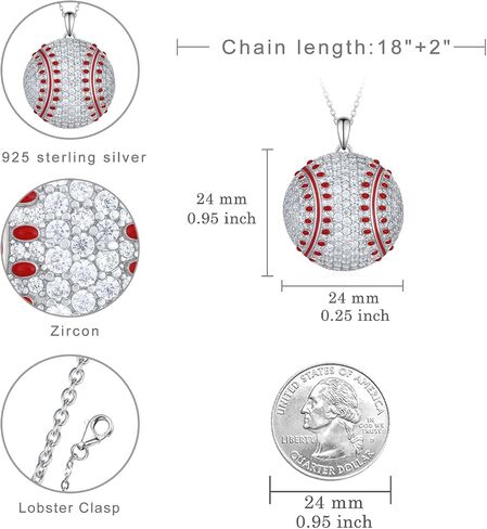 Volleyball/Baseball/Softball/Basketball/Soccer Necklace S925 Sterling Siver Ball Gifts for Women Ball Jewerly Gift for Women in Saudi Arabia