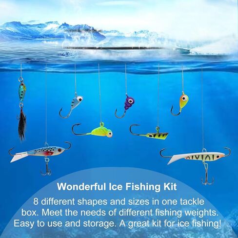 Dovesun 135Pcs Ice Fishing Lures Kit Ice Fishing Jigs Crappie Lures Ice Fishing Lures for Panfish Bass Walleye Crappie Jigs Ice Fishing Gift Ice Fishing Gear Accessories Tackle Glow in The Dark in Kuwait