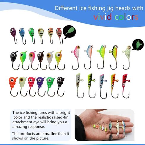 Dovesun 135Pcs Ice Fishing Lures Kit Ice Fishing Jigs Crappie Lures Ice Fishing Lures for Panfish Bass Walleye Crappie Jigs Ice Fishing Gift Ice Fishing Gear Accessories Tackle Glow in The Dark in Kuwait