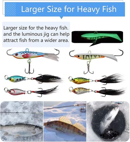 Dovesun 135Pcs Ice Fishing Lures Kit Ice Fishing Jigs Crappie Lures Ice Fishing Lures for Panfish Bass Walleye Crappie Jigs Ice Fishing Gift Ice Fishing Gear Accessories Tackle Glow in The Dark in Kuwait