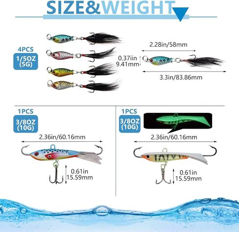 Dovesun 135Pcs Ice Fishing Lures Kit Ice Fishing Jigs Crappie Lures Ice Fishing Lures for Panfish Bass Walleye Crappie Jigs Ice Fishing Gift Ice Fishing Gear Accessories Tackle Glow in The Dark in Kuwait