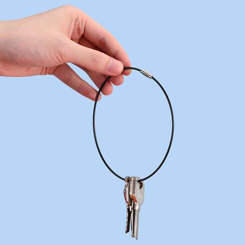 11.8 inches Steel Wire Keychain Cable,Large Plastic Coated Key Ring Loop,Luggage Tags Loops,2mm Twist Barrel,Black in Kuwait