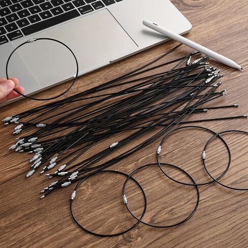 11.8 inches Steel Wire Keychain Cable,Large Plastic Coated Key Ring Loop,Luggage Tags Loops,2mm Twist Barrel,Black in Kuwait