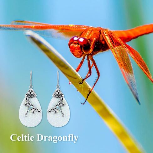AOBOCO Sterling Silver Celtic Dragonfly Dangle Drop Earrings, Celtic Jewelry Birthday Gifts for Women Her Wife Mom in Kuwait