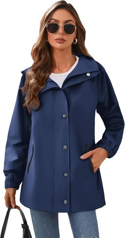 Zeagoo Rain Jacket Women Lightweight Waterproof Windbreaker Hooded Zip Raincoat with Pockets Active Travel Outdoor Fashion in Saudi Arabia