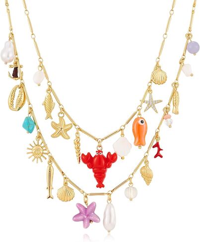 Sea Shell Necklace For Women With Two Layered Necklace Starfish Necklace Seashell Necklace Summer Beach Snail Shell Necklace Fashion Jewelry in Kuwait
