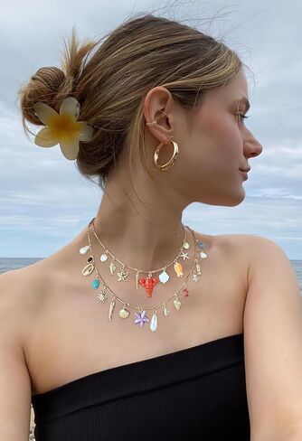 Sea Shell Necklace For Women With Two Layered Necklace Starfish Necklace Seashell Necklace Summer Beach Snail Shell Necklace Fashion Jewelry in Kuwait