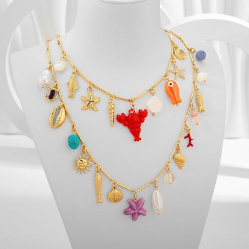 Sea Shell Necklace For Women With Two Layered Necklace Starfish Necklace Seashell Necklace Summer Beach Snail Shell Necklace Fashion Jewelry in Kuwait