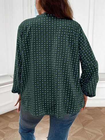 SOLY HUX Women's Plus Size Allover Printed Notched V Neck Long Sleeve Casual Blouse Tops in Saudi Arabia