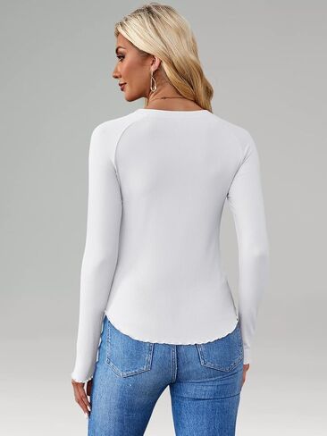 HDLTE Long Sleeve Tops for Women – Basic Ribbed Shirts Fitted Cute Lettuce Hem Undershirt Teens Going Out Outfits Fall 2024 in Saudi Arabia