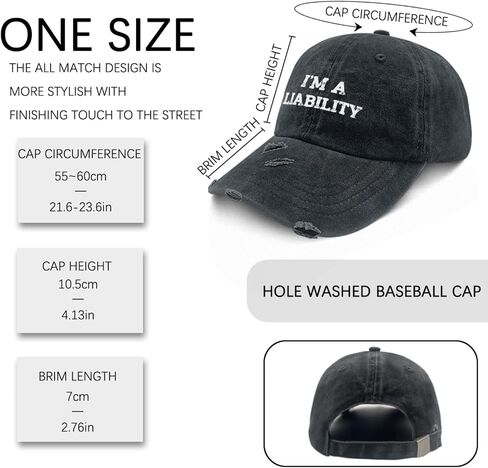 I'm A Liability Hat for Womens Washed Distressed Baseball Cap Aesthetic Washed Workout Hats in Kuwait
