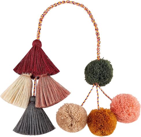 Tassel Boho Pom Pom Handbag Decor,21 Inch Straw Bag Charms Ornaments For Women,Handmade Decor (Multicolor) in Kuwait