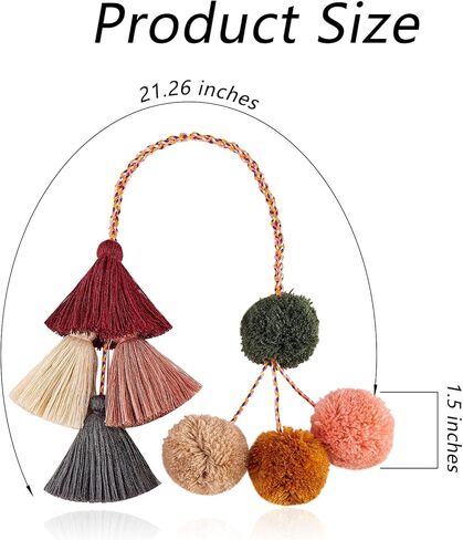 Tassel Boho Pom Pom Handbag Decor,21 Inch Straw Bag Charms Ornaments For Women,Handmade Decor (Multicolor) in Kuwait