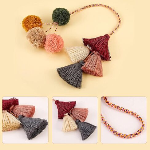 Tassel Boho Pom Pom Handbag Decor,21 Inch Straw Bag Charms Ornaments For Women,Handmade Decor (Multicolor) in Kuwait