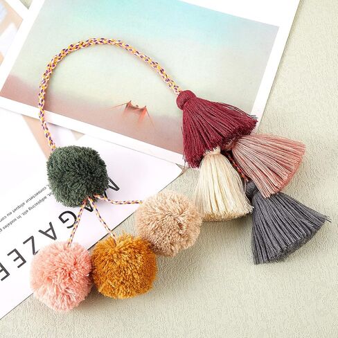 Tassel Boho Pom Pom Handbag Decor,21 Inch Straw Bag Charms Ornaments For Women,Handmade Decor (Multicolor) in Kuwait