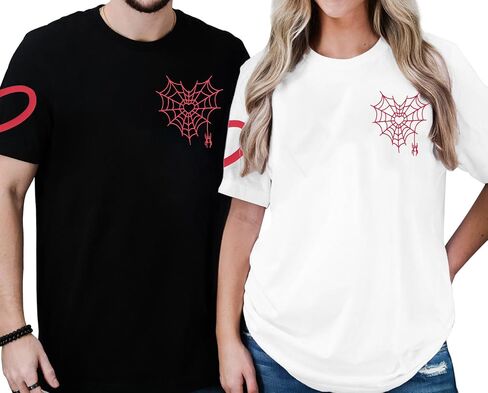 Couples Shirts for Women and Men Web Heart Graphic Tee Valentine's Day Matching Outfits Valentine Gifts Tops in Saudi Arabia