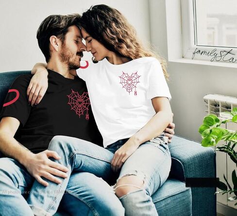Couples Shirts for Women and Men Web Heart Graphic Tee Valentine's Day Matching Outfits Valentine Gifts Tops in Saudi Arabia