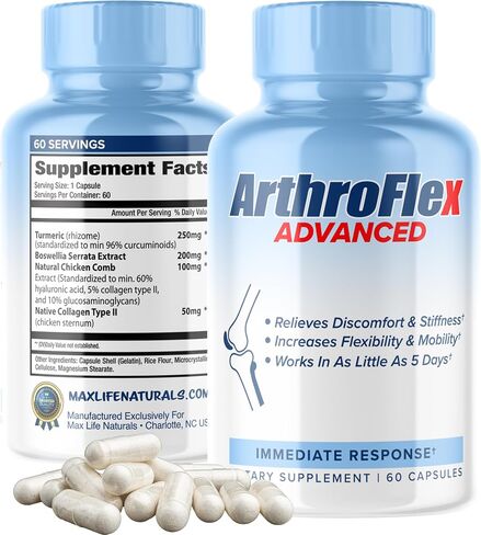 Arthroflex Advanced Joint Supplement Support Pain Relief - Relieve Discomfort and Stiffness with Turmeric Curcumin, Boswellia Serrata Extract and Type II Collagen Supplement. Knee Pain Relief Factor. in Kuwait