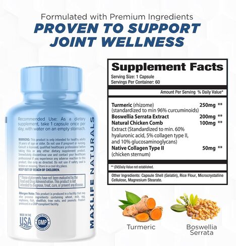 Arthroflex Advanced Joint Supplement Support Pain Relief - Relieve Discomfort and Stiffness with Turmeric Curcumin, Boswellia Serrata Extract and Type II Collagen Supplement. Knee Pain Relief Factor. in Kuwait