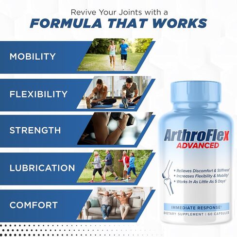 Arthroflex Advanced Joint Supplement Support Pain Relief - Relieve Discomfort and Stiffness with Turmeric Curcumin, Boswellia Serrata Extract and Type II Collagen Supplement. Knee Pain Relief Factor. in Kuwait