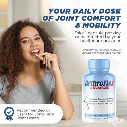 Arthroflex Advanced Joint Supplement Support Pain Relief - Relieve Discomfort and Stiffness with Turmeric Curcumin, Boswellia Serrata Extract and Type II Collagen Supplement. Knee Pain Relief Factor. in Kuwait