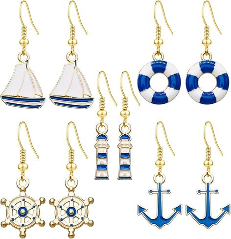 QUPENGXU Nautical Marine Anchor Dangle Earrings for Women Statement Cubic Zirconia Drop Earrings Beach Gifts for Women in Saudi Arabia