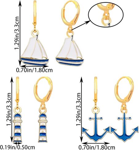 QUPENGXU Nautical Marine Anchor Dangle Earrings for Women Statement Cubic Zirconia Drop Earrings Beach Gifts for Women in Saudi Arabia