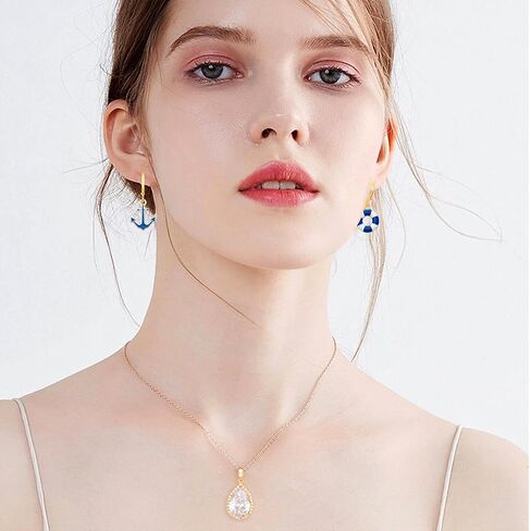QUPENGXU Nautical Marine Anchor Dangle Earrings for Women Statement Cubic Zirconia Drop Earrings Beach Gifts for Women in Saudi Arabia