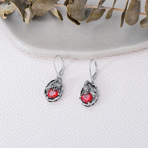 LONAGO Crow Earrings for Women 925 Sterling Silver Raven with Heart Cut Birthstone Drop Dangle Earrings for Mother's Day Gifts in Kuwait