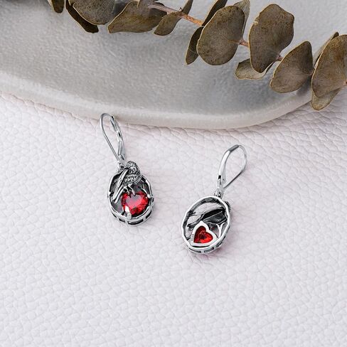 LONAGO Crow Earrings for Women 925 Sterling Silver Raven with Heart Cut Birthstone Drop Dangle Earrings for Mother's Day Gifts in Kuwait