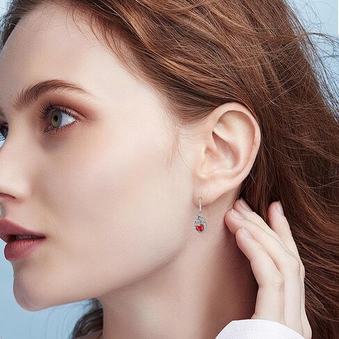 LONAGO Crow Earrings for Women 925 Sterling Silver Raven with Heart Cut Birthstone Drop Dangle Earrings for Mother's Day Gifts in Kuwait