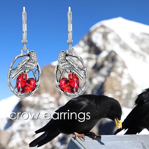 LONAGO Crow Earrings for Women 925 Sterling Silver Raven with Heart Cut Birthstone Drop Dangle Earrings for Mother's Day Gifts in Kuwait