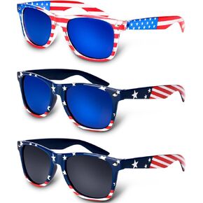 Memorial Day Decorations,4th of July Decorations Accessories/Fourth of July Patriotic,3PCS American Flag Sunglasses