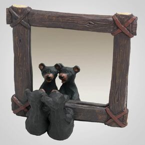 Bear Couple in Mirror Figurine, 6-inch Square, Polystone