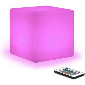 Hullaballoo 20-Inch LED Light Cube Decorative Glow Furniture Waterproof Rechargeable Adjustable RGB Color Changing w/Remote for Party Lamp Night Romantic Indoor Outdoor Lighting