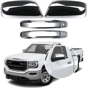 Chrome Side Top Half Mirror Covers Caps +Handle Covers Compatible with 2014-2018 Chevy Silverado GMC Sierra 1500 and 2500 HD 3500 HD 2015-2018, Not for Towing Mirror (Chrome-2 Door)