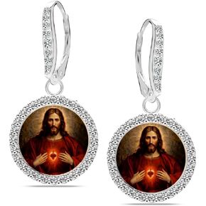 LeCalla 925 Sterling Silver Teardrop Earrings for Women | Sacred Heart of Jesus Drop Earrings | Lovely Jesus Christ/Christian Jewelry Gifts for Birthday Mothers Day Christmas