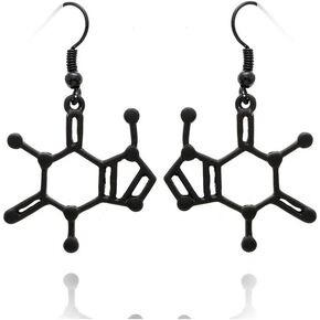 JczR.Y Caffeine Molecule Dangle Earrings Simple Happiness Neurotransmitter Organic Chemistry Structure Drop Earrings for Science Lover Jewelry